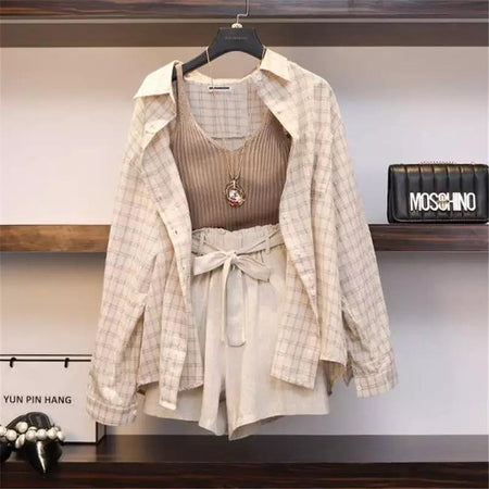 Burkley 3 Piece Set In Beige - front shot on hanger, beige - Miss Mosa By Akanksha