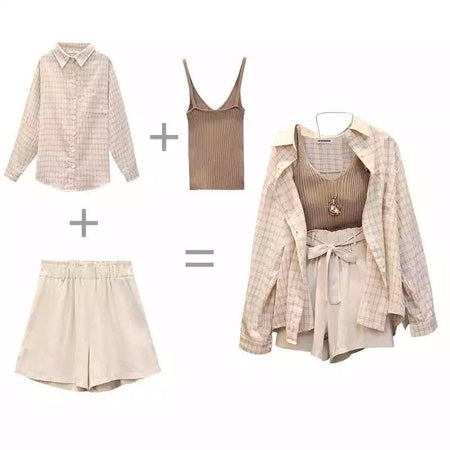 Burkley 3 Piece Set In Beige - styled flat-lay shot, beige - Miss Mosa By Akanksha