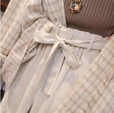Burkley 3 Piece Set In Beige - close-up of waist tie detail, beige - Miss Mosa By Akanksha