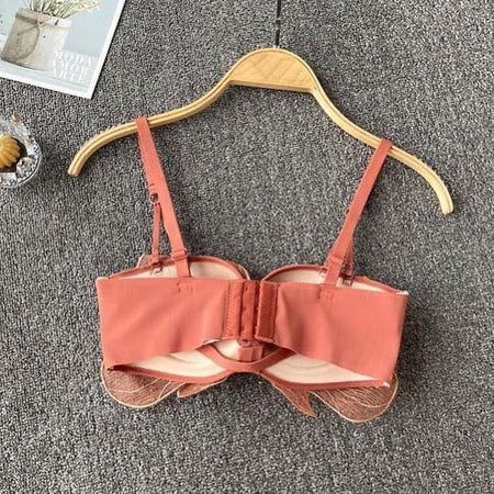 Butterfly Bralettes - back shot on hanger, coral - Miss Mosa By Akanksha