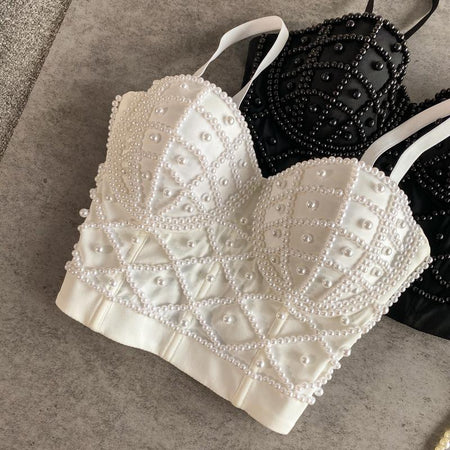 Cadel Pearl Bustier - flat-lay product shot, cream - Miss Mosa By Akanksha
