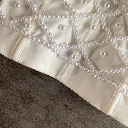 Cadel Pearl Bustier - close-up of pearl detail, cream - Miss Mosa By Akanksha
