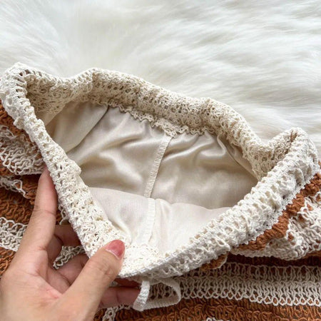 Calliope Coord Set - close-up of crochet lining, brown - Miss Mosa By Akanksha