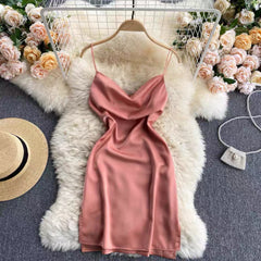 Camilo Satin Dress - front shot on hanger, pink - Miss Mosa By Akanksha