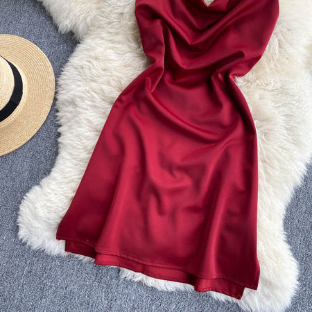 Camilo Satin Dress - styled flat-lay shot, red - Miss Mosa By Akanksha