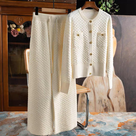 Carol Woolen Coord Set - styled flat-lay shot, cream - Miss Mosa By Akanksha