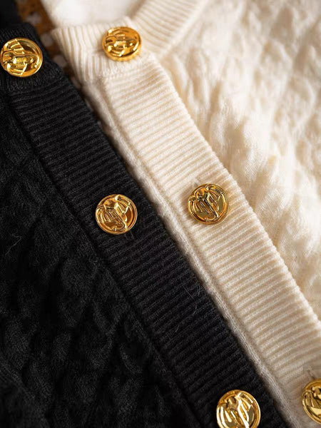 Carol Woolen Coord Set - close-up of gold buttons, multicolour - Miss Mosa By Akanksha