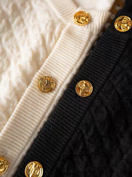 Carol Woolen Coord Set - close-up of gold buttons, multicolour - Miss Mosa By Akanksha