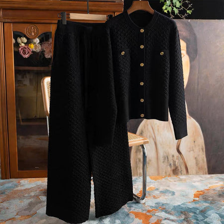 Carol Woolen Coord Set - styled flat-lay shot, black - Miss Mosa By Akanksha