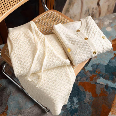 Carol Woolen Coord Set - styled flat-lay shot, cream - Miss Mosa By Akanksha