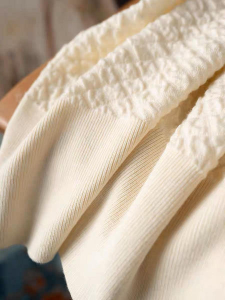 Carol Woolen Coord Set - close-up of fabric texture, cream - Miss Mosa By Akanksha