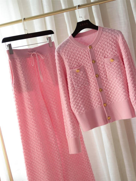 Carol Woolen Coord Set - styled flat-lay shot, pink - Miss Mosa By Akanksha