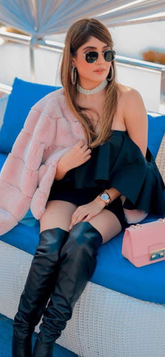 Carrie Bradshaw Luxury - Faux Fur Jackets - lifestyle shot on model, pink - Miss Mosa By Akanksha