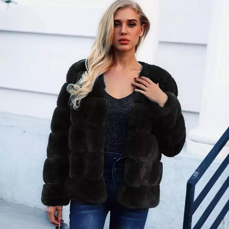 Carrie Bradshaw Luxury - Faux Fur Jackets - front shot on model, brown - Miss Mosa By Akanksha