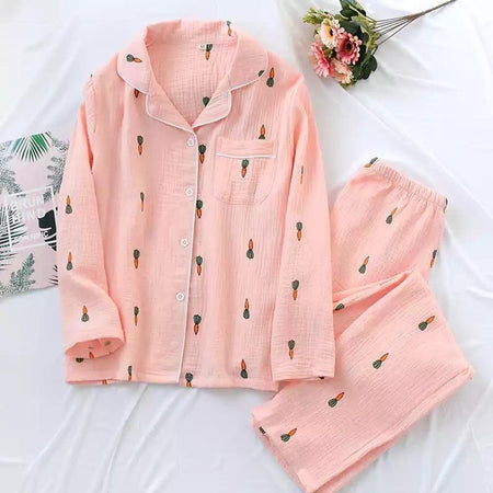 Carrot and Heart Nightsets - flat-lay product shot, pink - Miss Mosa By Akanksha
