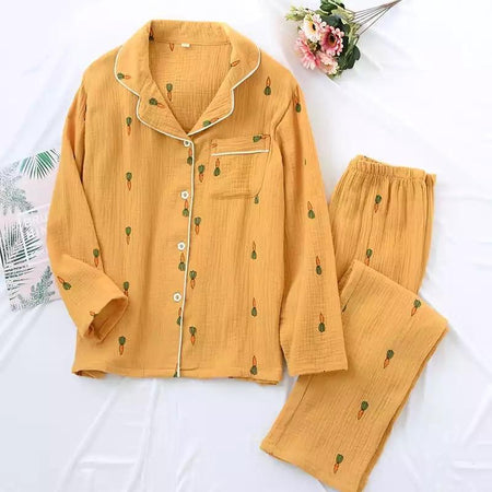 Carrot and Heart Nightsets - flat-lay product shot, mustard - Miss Mosa By Akanksha