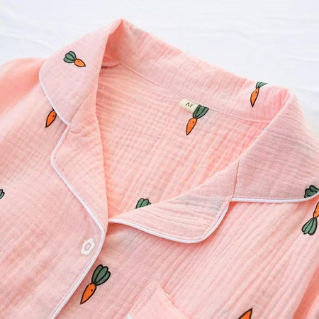 Carrot and Heart Nightsets - close-up of collar, pink - Miss Mosa By Akanksha
