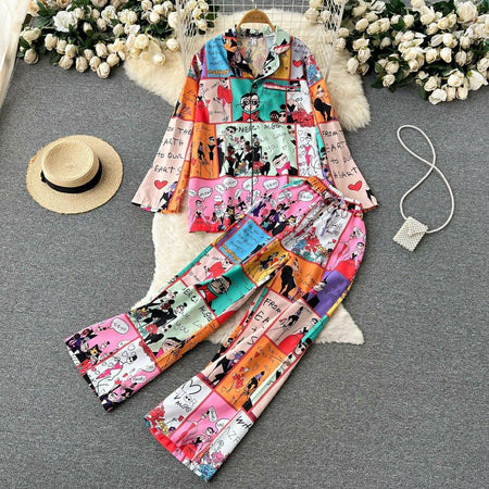 Cartoon Abstract Coord Set In Multicolour - styled flat-lay shot, multicolour - Miss Mosa By Akanksha