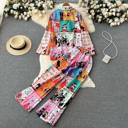 Cartoon Abstract Coord Set In Multicolour - styled flat-lay shot, multicolour - Miss Mosa By Akanksha