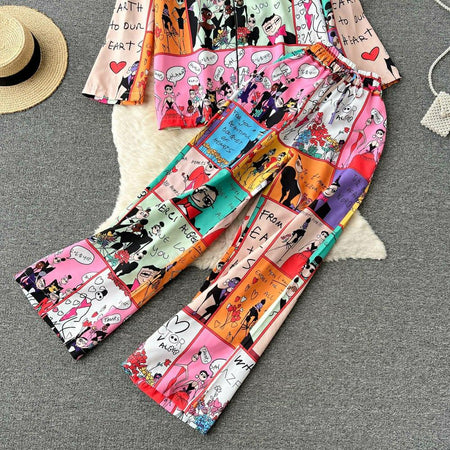 Cartoon Abstract Coord Set In Multicolour - styled flat-lay shot, multicolour - Miss Mosa By Akanksha