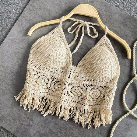 Catherine Crochet Top - styled flat-lay shot, beige - Miss Mosa By Akanksha