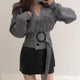 Cest La Vie Belted Sweaters - front shot on model, grey - Miss Mosa By Akanksha