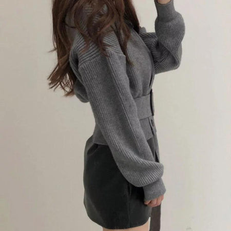 Cest La Vie Belted Sweaters - back shot on model, grey - Miss Mosa By Akanksha