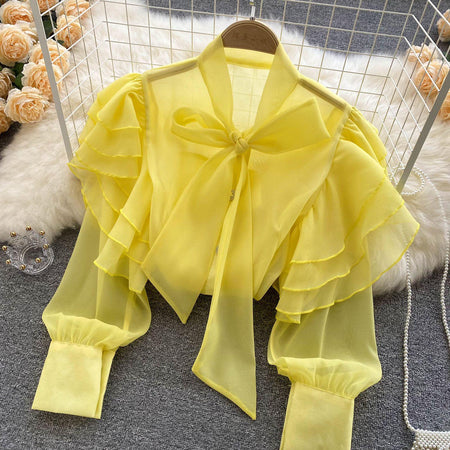 Cevia Statement Blouse - front shot on hanger, yellow - Miss Mosa By Akanksha