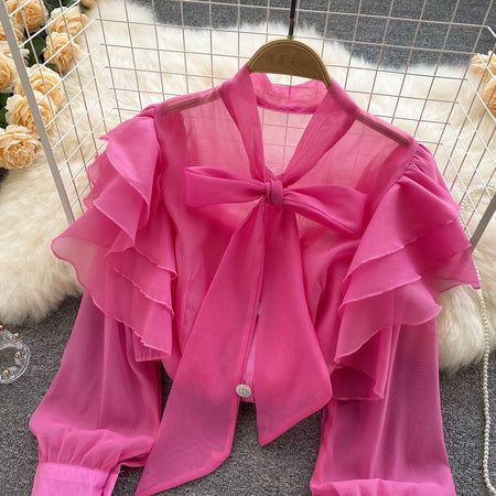 Cevia Statement Blouse - front shot on hanger, pink - Miss Mosa By Akanksha