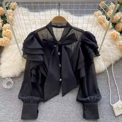 Cevia Statement Blouse - front shot on hanger, black - Miss Mosa By Akanksha