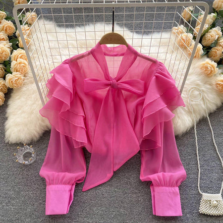 Cevia Statement Blouse - front shot on hanger, pink - Miss Mosa By Akanksha
