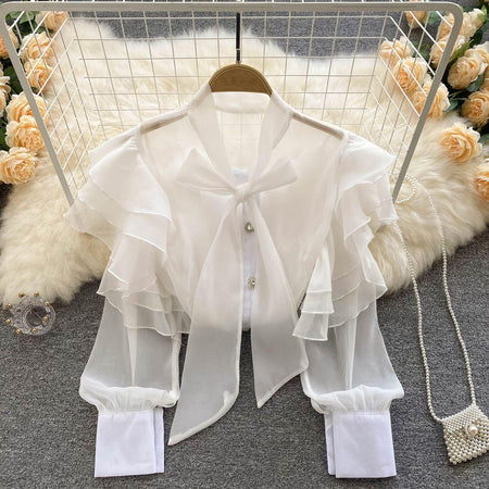 Cevia Statement Blouse - front shot on hanger, white - Miss Mosa By Akanksha