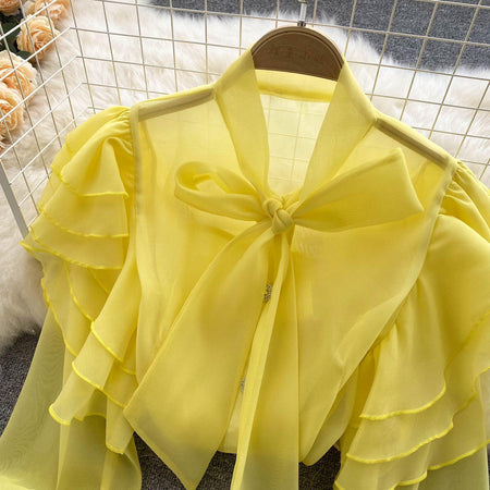 Cevia Statement Blouse - close-up of bow, yellow - Miss Mosa By Akanksha