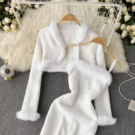 Charlotte Statement Dress with Cape - styled flat-lay shot, white - Miss Mosa By Akanksha