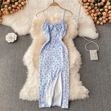 Chelsea Summer Drawstring Midi Dress - styled flat-lay shot, blue - Miss Mosa By Akanksha