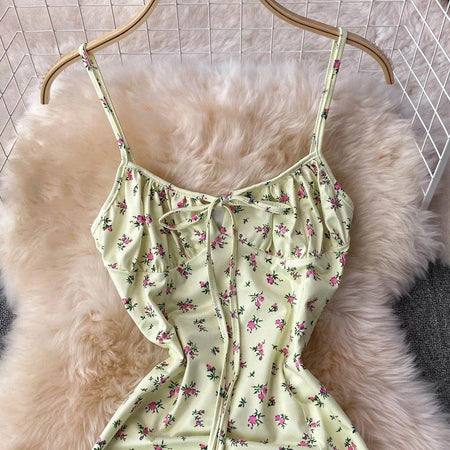 Chelsea Summer Drawstring Midi Dress - close-up of dress bodice, green - Miss Mosa By Akanksha