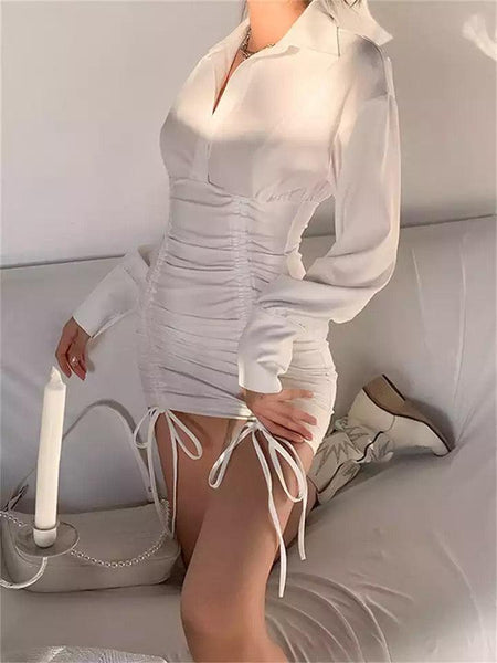Chloe Statement Dress In White - side shot on model, white - Miss Mosa By Akanksha