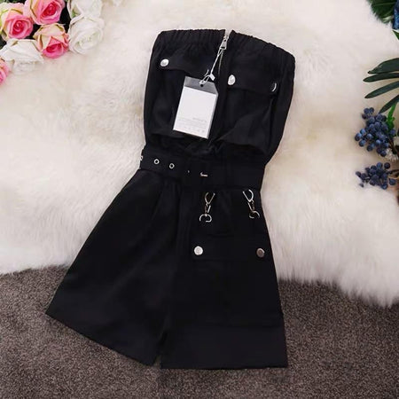 Ciana Belted Romper - styled flat-lay shot, black - Miss Mosa By Akanksha