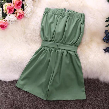 Ciana Belted Romper - back shot styled flat-lay shot, green - Miss Mosa By Akanksha