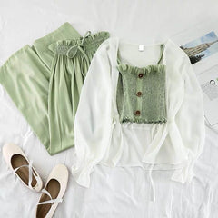 Cindy 3 Piece Coord - styled flat-lay shot, green and white - Miss Mosa By Akanksha