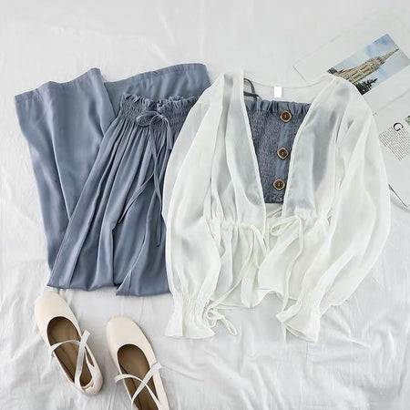 Cindy 3 Piece Coord - styled flat-lay shot, blue and white - Miss Mosa By Akanksha
