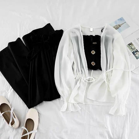 Cindy 3 Piece Coord - styled flat-lay shot, black and white - Miss Mosa By Akanksha