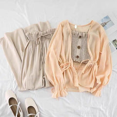 Cindy 3 Piece Coord - styled flat-lay shot, peach and beige - Miss Mosa By Akanksha