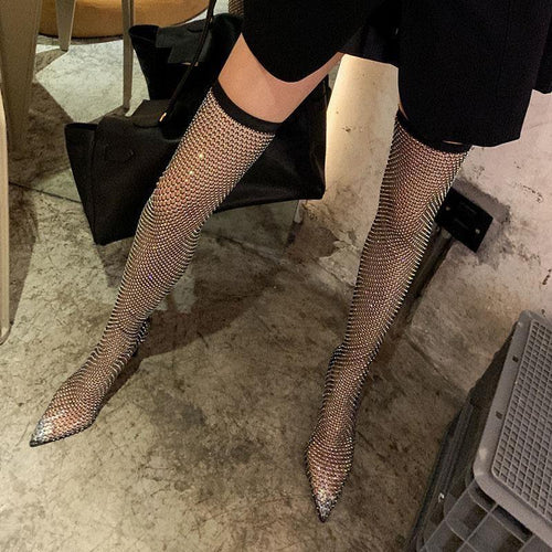 Claire Rhinestone Long Heels In Black