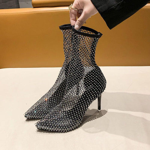 Claire Rhinestone Short Heels In Black