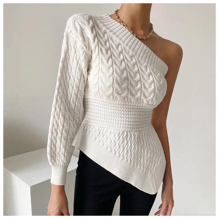 Clepa One shoulder sweater In White - front shot on model, white - Miss Mosa By Akanksha