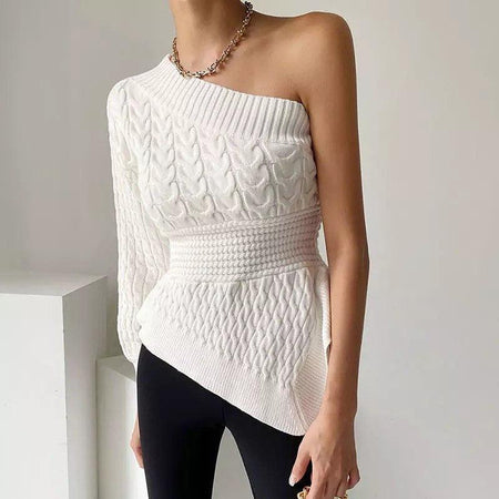 Clepa One shoulder sweater In White - side shot on model, white - Miss Mosa By Akanksha
