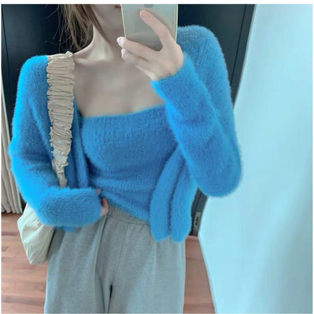 Cloir Mohair Sets - front shot on model, blue - Miss Mosa By Akanksha