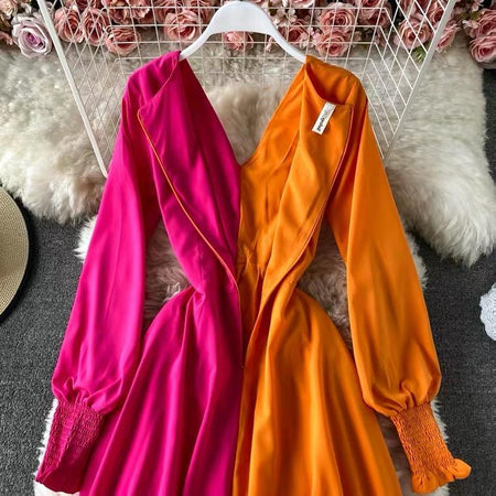 Colour Block Maxi Dress In Pink and Orange - close-up of neckline, multicolour - Miss Mosa By Akanksha