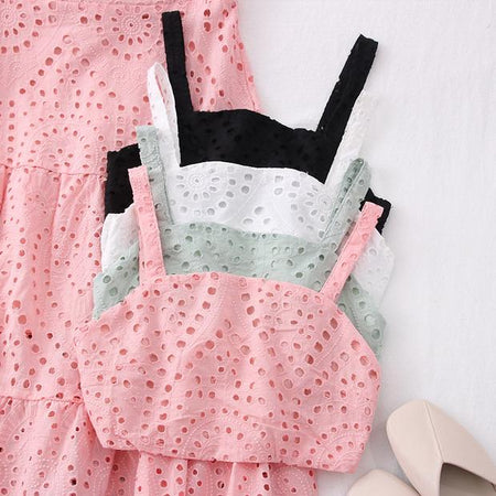 Corea Eyelet Coord Set - close-up of crop tops, multicolour - Miss Mosa By Akanksha